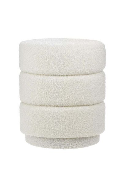 SHOPIENS Taburet puf cilindric cu tapiterie Teddy boucle si cadru din lemn Ø3...