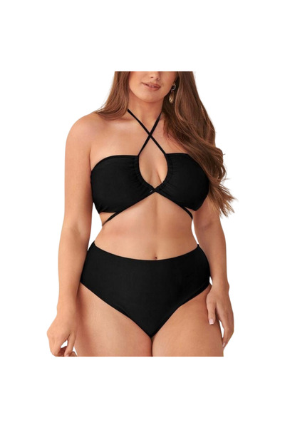 Chicret BLACK GODDESS Plus Size Μπικίνι με χιαστί δέσιμο και ψηλόμεσο κάτω μέρος