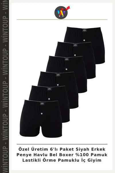 Wintoup Custom-Made 6-Pack Black Men's Jersey Boxer Shorts—100% Cotton, Elast...