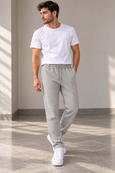 Leopars Men's Anthracite Pique Fabric Jogger Pants with Back Pockets and Belt...