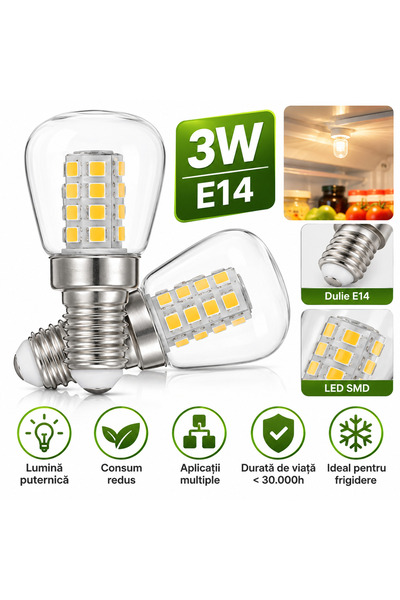 Generic Brand Bec de Frigider cu Led 3W / E14, pachet 3 bucăți