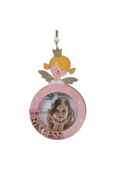 SHOPIENS Ornament Brad Craciun Lemn Rama Poza Ingeras Princess Glitter Roz 10...