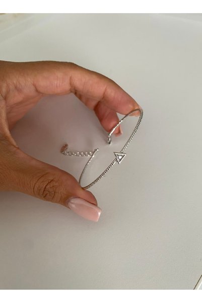 Bade Jewelry FD VIP Silver Triangle Stone Embellished Textured Surface Tarnis...
