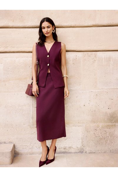 LC Waikiki TWO MT SHOP QUALITY LCWAIKIKI Classic Burgundy Knit Skirt for Women