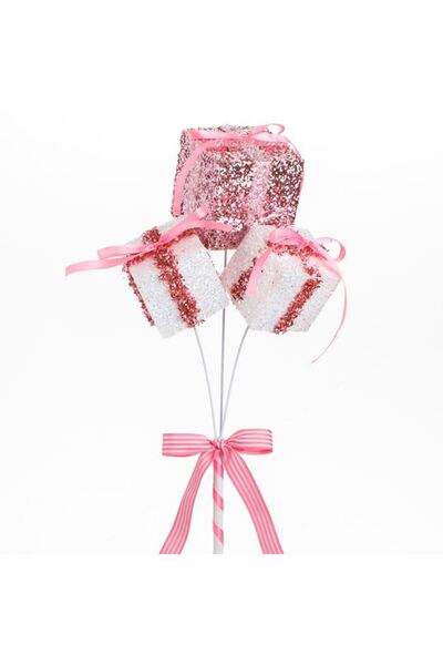 SHOPIENS Ornament brad de Craciun stick cadouri cu beteala alba roz 52 cm din...