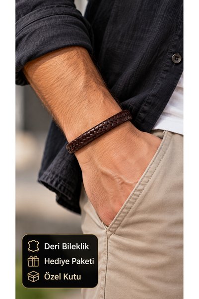 HER ŞEY NOTA www.herseynota.com Cederon Talira Brown Leather Men's Bracelet -...