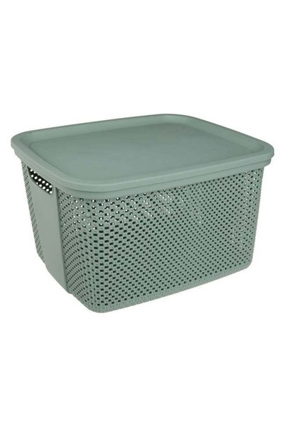 SHOPIENS Cos de depozitare din plastic perforat cu capac verde menta 18 L Sho...