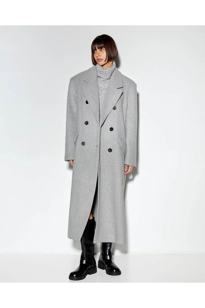 BUTE Allbucks Bersh *Ka Wide Shoulder Oversize Masculine Maxi Cashmere Coat A...