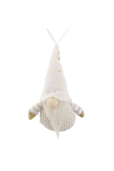 SHOPIENS Ornament Brad Craciun Gnome Alb Caciula Catifea Fulgi Folie Sampanie...