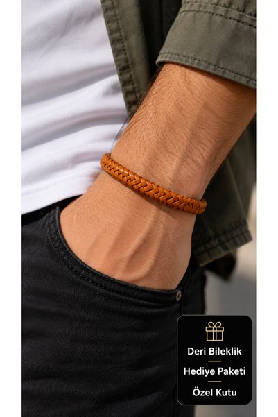 HER ŞEY NOTA www.herseynota.com Aurevin Solbara Taba Leather Men's Bracelet -...