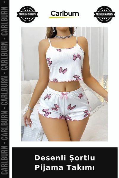 Carlburn Premium Patterned Pajama Set with Shorts and Cropped Top—A Gift for ...