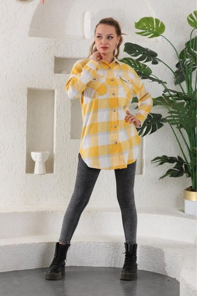 Polologin Butik Cămașă-tunică oversize pentru femei, de culoare galben-crem, ...