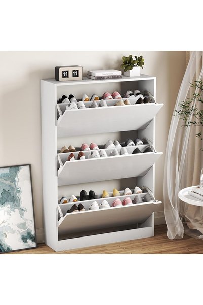 Generic White 3-Drawer Flip Shoe Cabinet, Freestanding Hidden Shoe Storage Or...