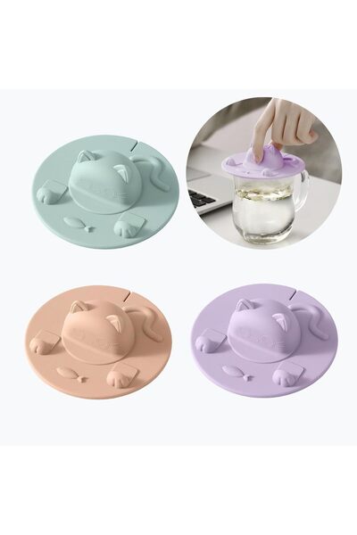 SYOSI Cute Cat Cup Covers and Tea Bag Holder, 3 Pack 4 Inch Reusable Anti-Dus...