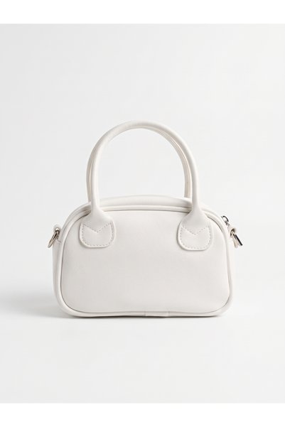 Akçay Aksesuar Women's White Mini Hand and Shoulder Bag with Zipper and Cross...