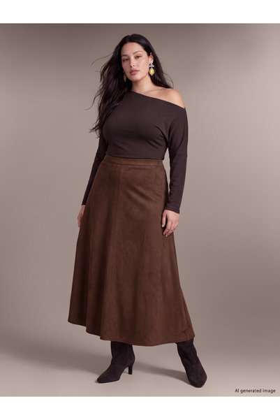LC Waikiki TWO MT SHOP QUALITY LCW Curve Brown Scuba Fabric Solid-Color Long ...
