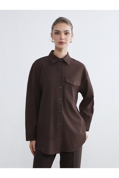 LC Waikiki TWO MT SHOP QUALITY LCW Modest Brown Loose-Fit Women's Shirt Tunic