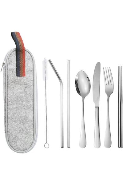 POSICHE Portable Stainless Steel Camping Cutlery Set, Complete 7-Piece Outdoo...