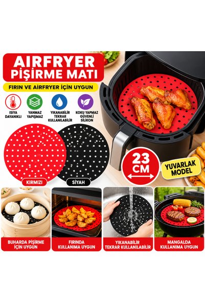 kumkumticaret Black Heat Resistant Washable Silicone Oven and Airfryer Round ...