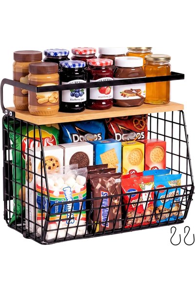 Generic Magnetic Fridge Storage Rack with Wooden Lid - Large Metal Basket for...