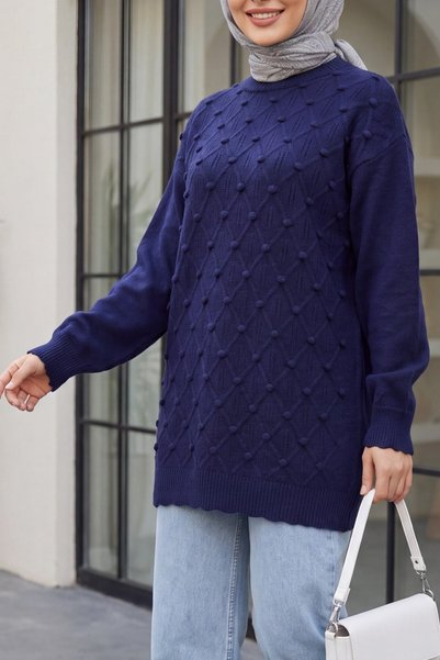 Modamorfo Tunică din tricot lejer, în carouri, cu decolteu rotund la baza gât...