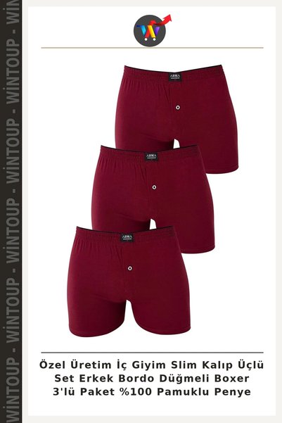 Wintoup Custom-Made Underwear, Slim Fit, 3-Piece Set, Men's Burgundy Button-F...