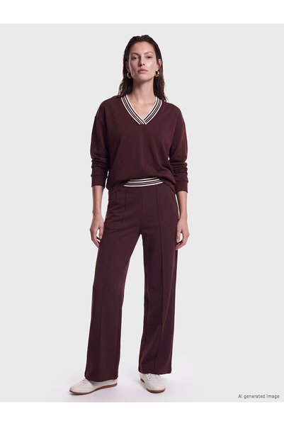 LC Waikiki Özmarka New Season Plum Striped Soft Touch Women's Sweatpants