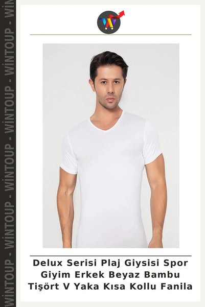 Wintoup Deluxe Series Beachwear Sportswear Men's White Bamboo T-Shirt, V-Neck...