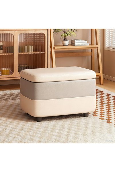 Generic Rectangular Storage Stool, Padded Footstool, Leather storage ottoman,...