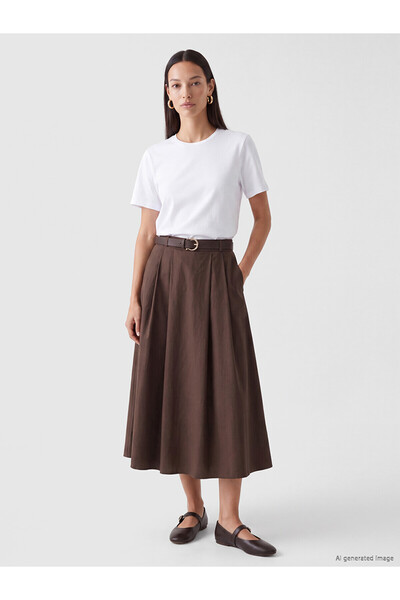LC Waikiki Two Mt Shop Quality Lcw Everyday Brown Plain Midi Women's Skirt