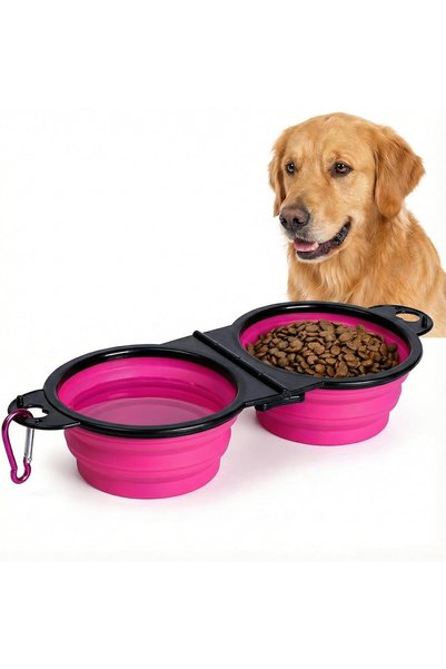 Generic Double Collapsible Dog Bowls for Travel, Food and Water Set with Clip...
