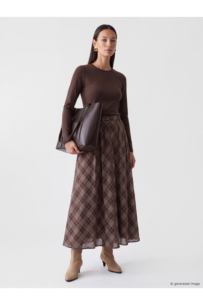 LC Waikiki TWO MT SHOP QUALITY LCWAIKIKI Classic Brown Poplin Plaid Long Wome...
