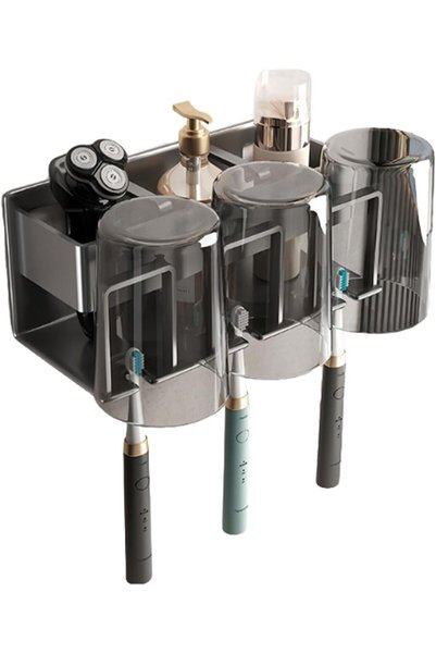 Generic No Drilling Toothbrush Holder, with Cups for 3 People, Wall Mounted B...