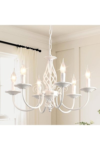 Generic French Country Chandelier, White 6-Light Adjustable Hanging Light
