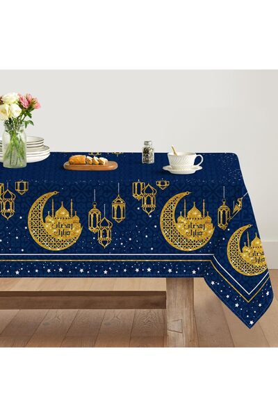 Generic مفرش طاولة مستطيل بتصميم القمر والنجوم لعيد رمضان، مقاس 60×84 بوصة، م...