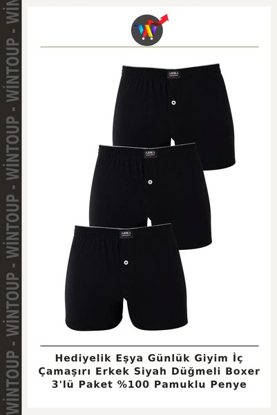 Wintoup Everyday Underwear: Men's Black Button-Front Boxer Shorts, 3-Pack, 10...