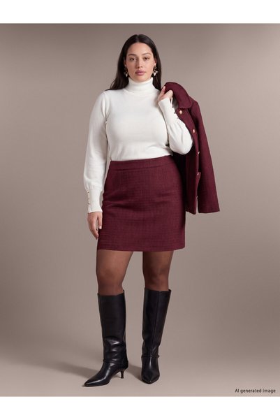 LC Waikiki TWO MT SHOP QUALITY LCW Curve Burgundy Solid Mini Skirt for Women