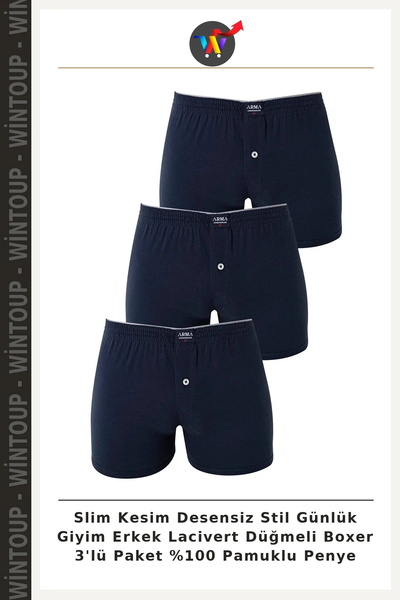 Wintoup Slim-Fit, Plain-Style, Casual Men's Navy Blue Button-Front Boxer Shor...