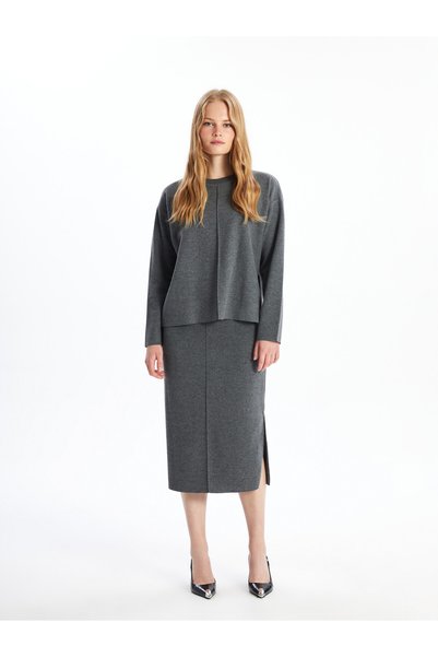 LC Waikiki Two Mt Shop Quality Lcw Vision Anthracite Knitwear Plain Midi Wome...