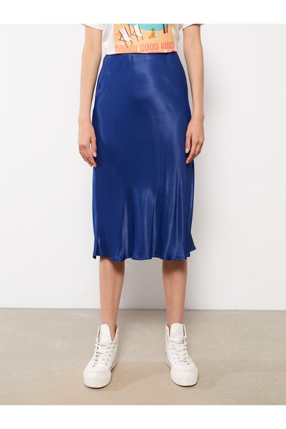 LC Waikiki TWO MT SHOP QUALITY LCW Vision Navy Satin Solid Midi Skirt for Women