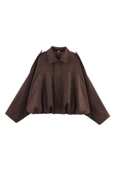 MY BELLA BUTİK Women's Oversized Premium Suede Jacket (No Collar)