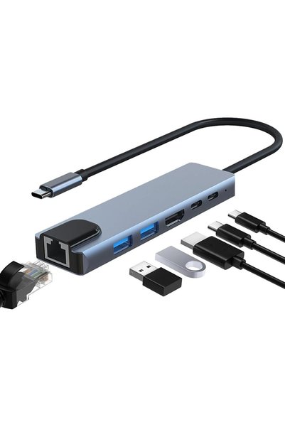 Generic Multiport Adapter, 6 in 1 USB C Docking Station with 4K HDMI, RJ45 Et...