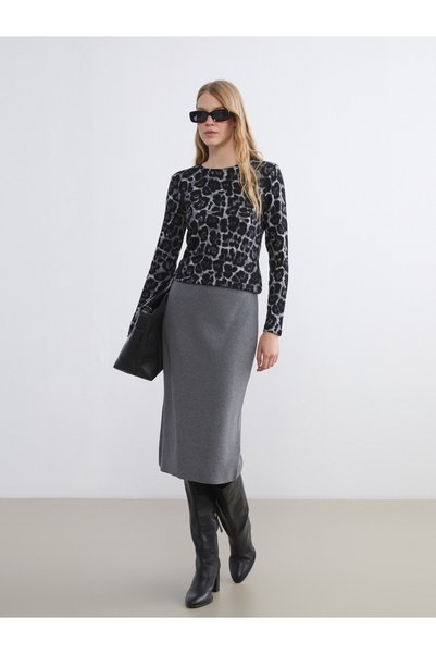 LC Waikiki TWO MT SHOP QUALITY LCWAIKIKI Classic Gray Knit Skirt with Straigh...