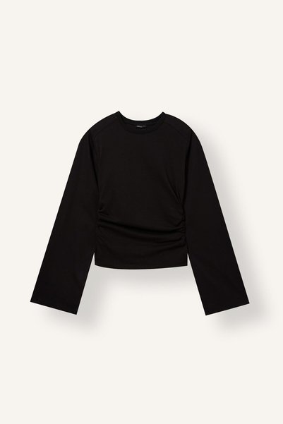 DeFacto Slim Fit Crew Neck Basic T-Shirt with Ruched Details and Spanish Slee...