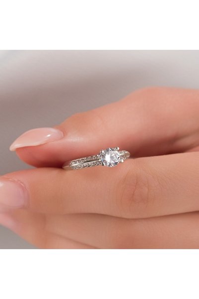 Nur store Çanta Women's Silver-Colored Solitaire Ring—Size 18, 19 mm Inner Di...