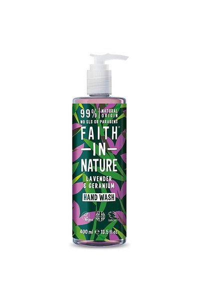 Faith In Nature Gel de mâini Lavender & Geranium, curățare și hrănire, 400 ml