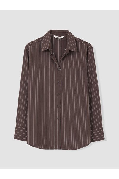 LC Waikiki TWO MT SHOP QUALITY LCW EVERYDAY Brown Striped Poplin Women's Shirt