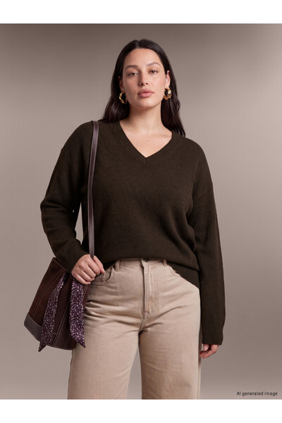 LC Waikiki TWO MT SHOP QUALITY LCW Curve Brown Knit Plain Boat Neck Women's S...