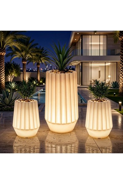 MYASEM STORE طقم أحواض زرع بلوم مضيء LED – 3 قطع