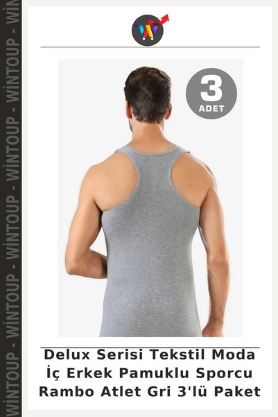 Wintoup Delux Series Men's Cotton Tank Tops "Rambo" Gray 3-Pack